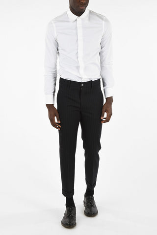 Virgin Wool Pencil Striped Pants with Jetted Pockets 