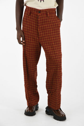 Pantaloni Pied-De-Poule in Lana con Passanti Cintura 
