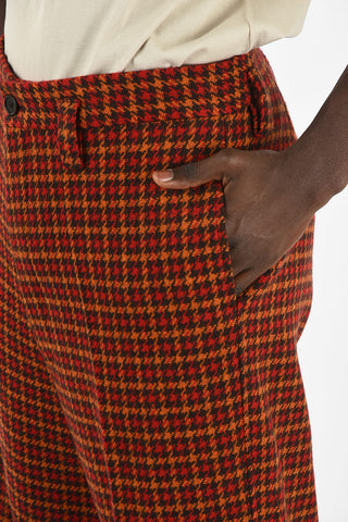 Pantaloni Pied-De-Poule in Lana con Passanti Cintura 
