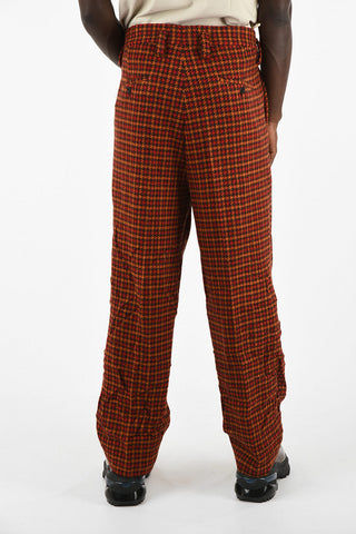 Pantaloni Pied-De-Poule in Lana con Passanti Cintura 