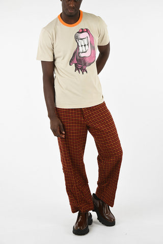 Pantaloni Pied-De-Poule in Lana con Passanti Cintura 