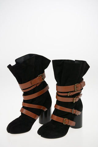 MM22 9cm Suede Leather TABI Boots with Buckles 