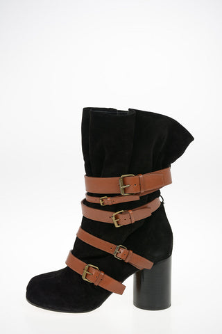 MM22 9cm Suede Leather TABI Boots with Buckles 