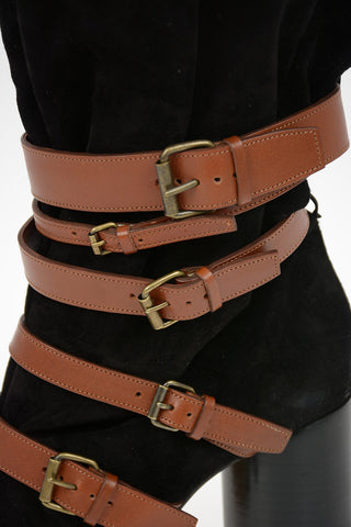 MM22 9cm Suede Leather TABI Boots with Buckles 