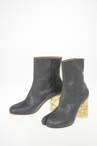 MM22 9cm Leather TABI Booties with Decorative Heel