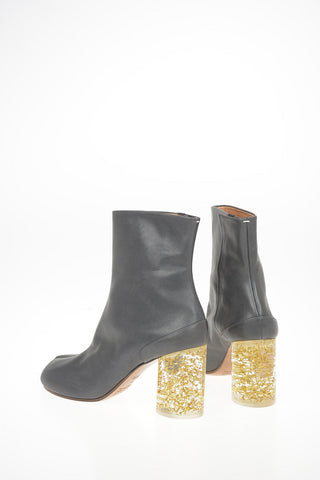 MM22 9cm Leather TABI Booties with Decorative Heel