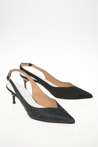MM22 6cm Satin and Glitter Slingback Pumps