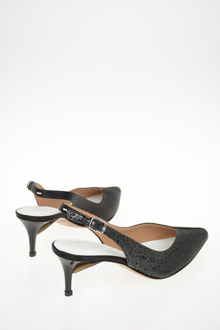 MM22 6cm Satin and Glitter Slingback Pumps