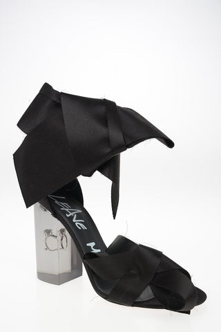 MM22 11cm Satin Ankle Strap Sandal with Plexiglass Heel