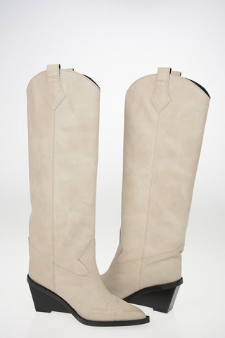 MM6 9cm Suede Leather Western Boots with Wedge