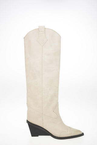 MM6 9cm Suede Leather Western Boots with Wedge