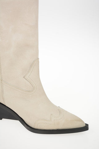 MM6 9cm Suede Leather Western Boots with Wedge