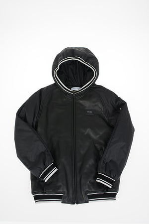 leather applications hooded outerwear