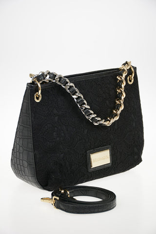 Faux Leather Laced and Crocodile Printed ILENIA Hobo Bag