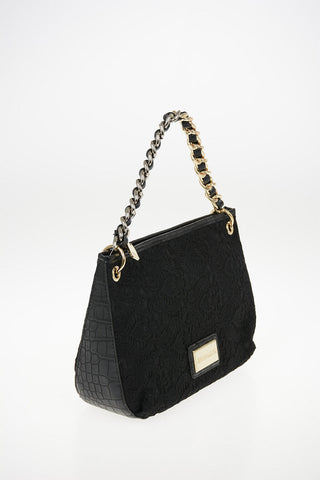 Faux Leather Laced and Crocodile Printed ILENIA Hobo Bag