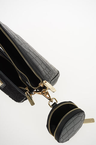 Faux Leather Laced and Crocodile Printed ILENIA Double Pouch