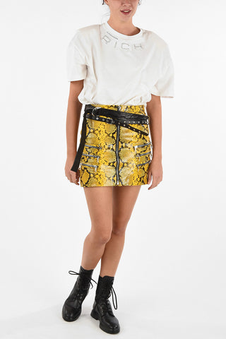 Python Printed Leather Mini Skirt  With Belts