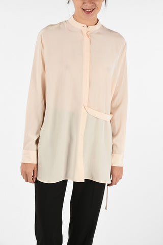 Collarless Silk Shirt With Hidden Closure