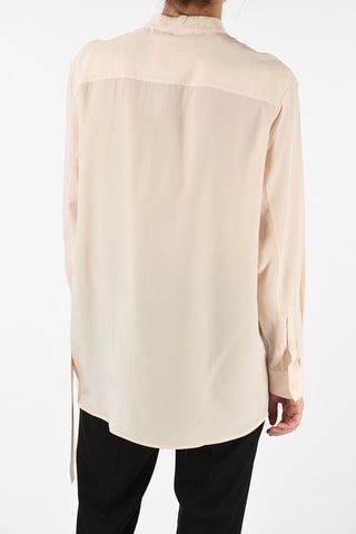 Collarless Silk Shirt With Hidden Closure