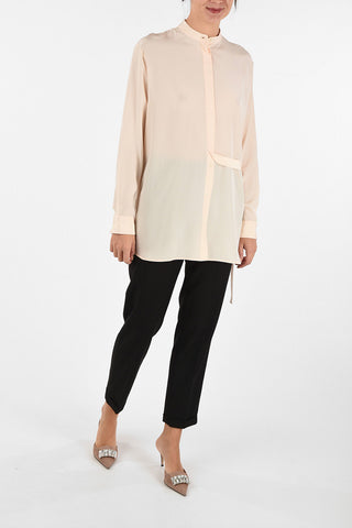 Collarless Silk Shirt With Hidden Closure