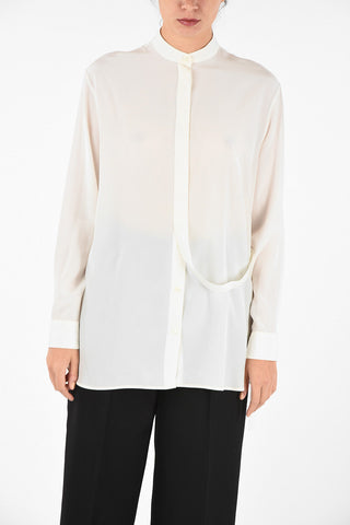 Camicia Collo Coreano in Seta Con Abbottonatura Nascosta 