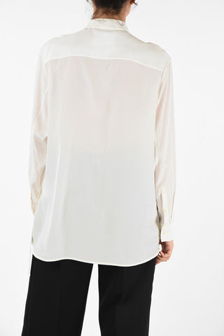 Camicia Collo Coreano in Seta Con Abbottonatura Nascosta 