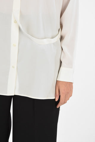 Camicia Collo Coreano in Seta Con Abbottonatura Nascosta 