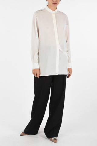 Camicia Collo Coreano in Seta Con Abbottonatura Nascosta 