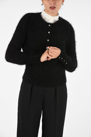 Rabbit Hair Sweater With Jewel Buttons