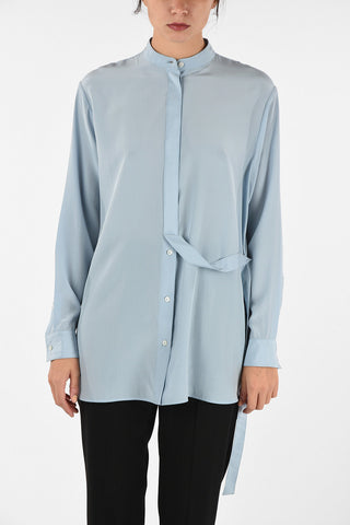 Collarless Silk Shirt With Hidden Closure