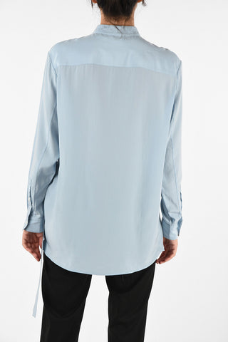 Collarless Silk Shirt With Hidden Closure