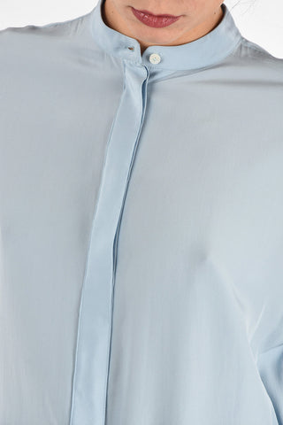 Collarless Silk Shirt With Hidden Closure