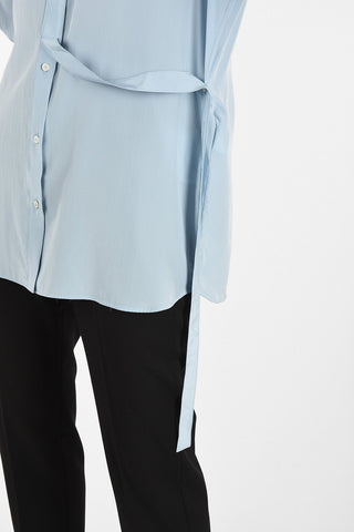 Collarless Silk Shirt With Hidden Closure