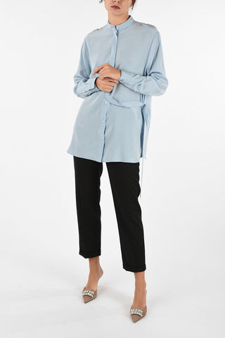 Collarless Silk Shirt With Hidden Closure