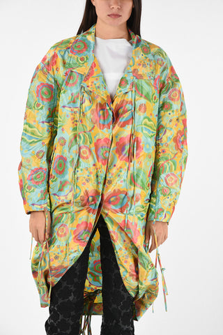Fabric Asymmetrical Coat with Floral Print