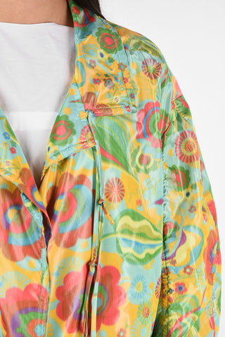 Fabric Asymmetrical Coat with Floral Print