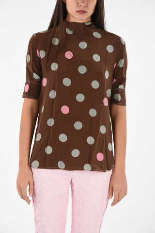 Blusa in Seta a Pois con Collo a Fiocco