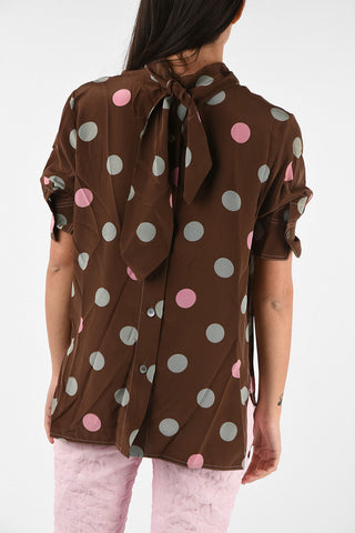 Blusa in Seta a Pois con Collo a Fiocco