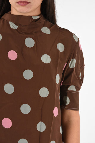 Blusa in Seta a Pois con Collo a Fiocco