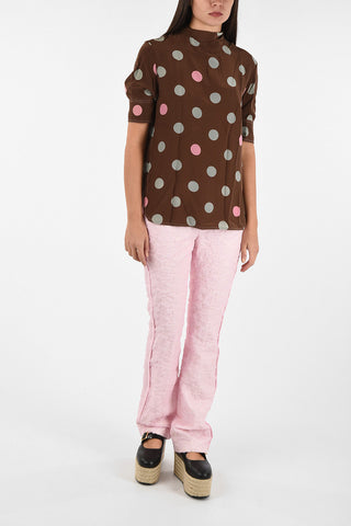 Blusa in Seta a Pois con Collo a Fiocco