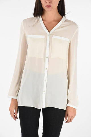 ARMANI JEANS Silk Blouse with Faux Leather Insert