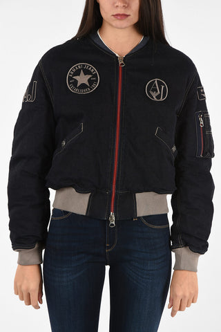ARMANI JEANS Cropped Denim Bomber with Patches