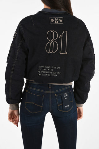 ARMANI JEANS Cropped Denim Bomber with Patches