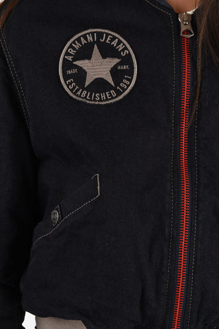 ARMANI JEANS Cropped Denim Bomber with Patches