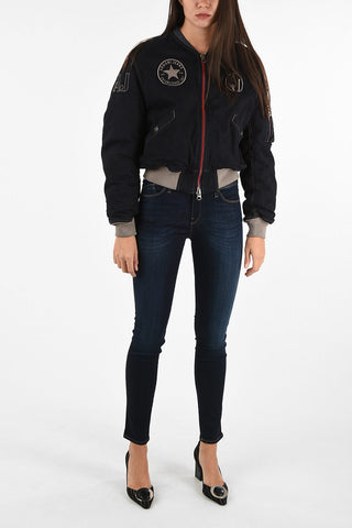 ARMANI JEANS Cropped Denim Bomber with Patches