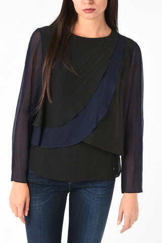 ARMANI JEANS Two-Tone Blouse with Ruffles