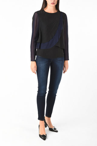 ARMANI JEANS Two-Tone Blouse with Ruffles