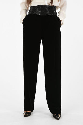 GIORGIO ARMANI Chenille and Rhinestone Embellished High-Rise Waist Pants