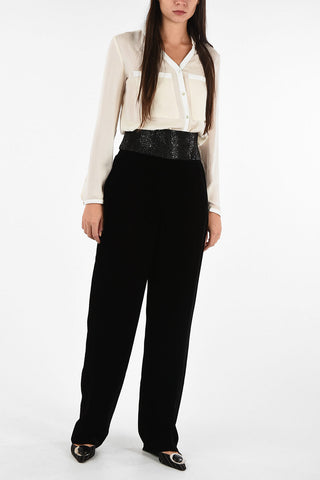 GIORGIO ARMANI Chenille and Rhinestone Embellished High-Rise Waist Pants