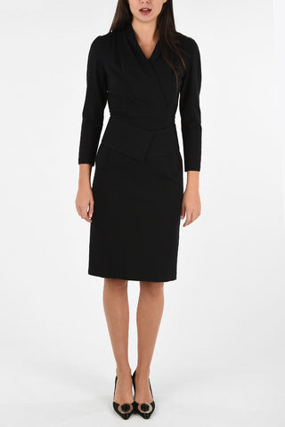 COLLEZIONI V-Neck Above Knee Dress With Belt